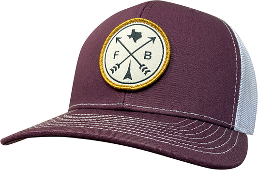 Cap #03RFQ - Maroon / White with Criss Cross FB Patch