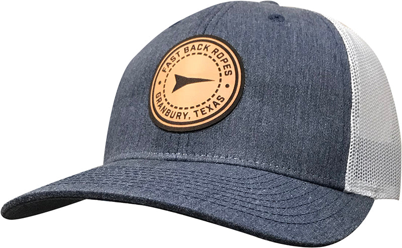 Cap #03RDG - Heather Navy / White / Round Leather Patch - Fast Back Ropes