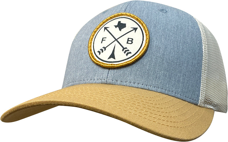 Cap #03RFP - Heather / Birch / Gold with Criss Cross FB Patch